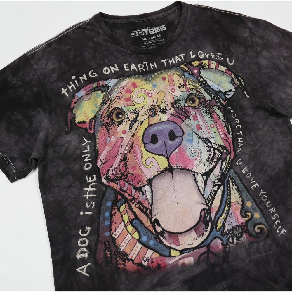 3D Tees Dean Russo Pit Bull Dog Pop Art Tie Dye Graphic T-Shirt Mens XL Gray‎